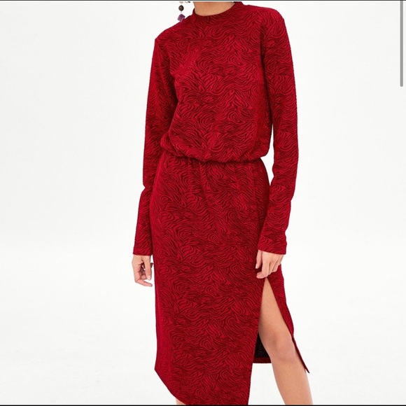 zara red jacquard dress
